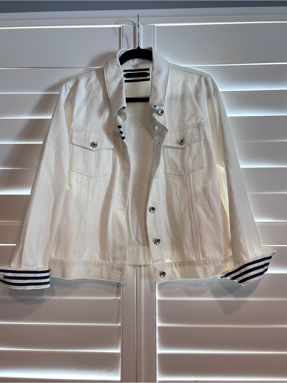 Pearly Vine Denim Jacket with Gingham Detail White Black Size XL